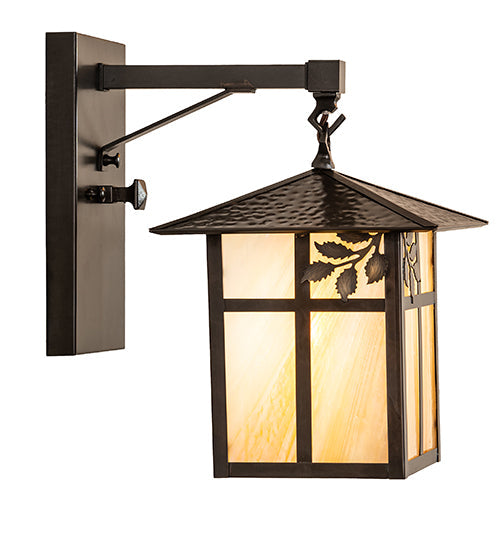 Meyda Lighting Seneca 9" Craftsman Brown Sprig Wall Sconce With Beige Iridescent Shade Glass