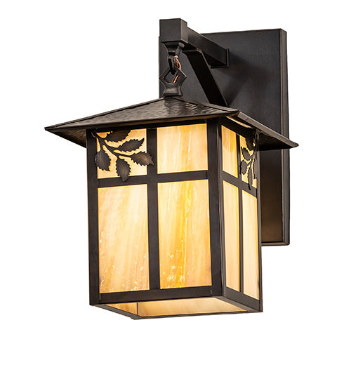 Meyda Lighting Seneca 9" Craftsman Brown Sprig Wall Sconce With Beige Iridescent Shade Glass