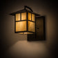 Meyda Lighting Seneca 9" Craftsman Brown "T" Mission Curved Arm Wall Sconce With Beige Iridescent Art Shade Glass