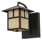 Meyda Lighting Seneca 9" Craftsman Brown "T" Mission Curved Arm Wall Sconce With Beige Iridescent Art Shade Glass