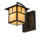 Meyda Lighting Seneca 9" Craftsman Brown "T" Mission Curved Arm Wall Sconce With Beige Iridescent Art Shade Glass