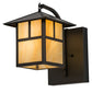 Meyda Lighting Seneca 9" Craftsman Brown "T" Mission Curved Arm Wall Sconce With Beige Iridescent Art Shade Glass