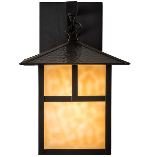 Meyda Lighting Seneca 9" Craftsman Brown "T" Mission Straight Arm Wall Sconce With Beige Art Shade Glass