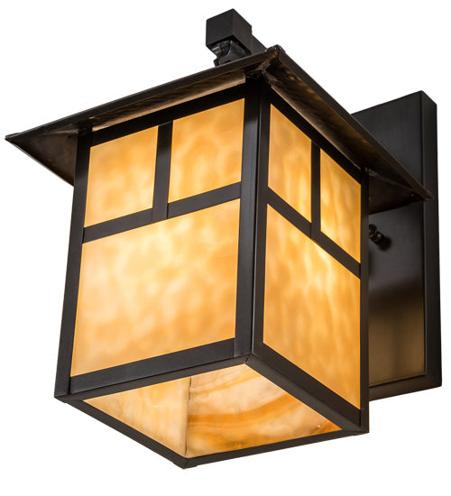 Meyda Lighting Seneca 9" Craftsman Brown "T" Mission Straight Arm Wall Sconce With Beige Art Shade Glass