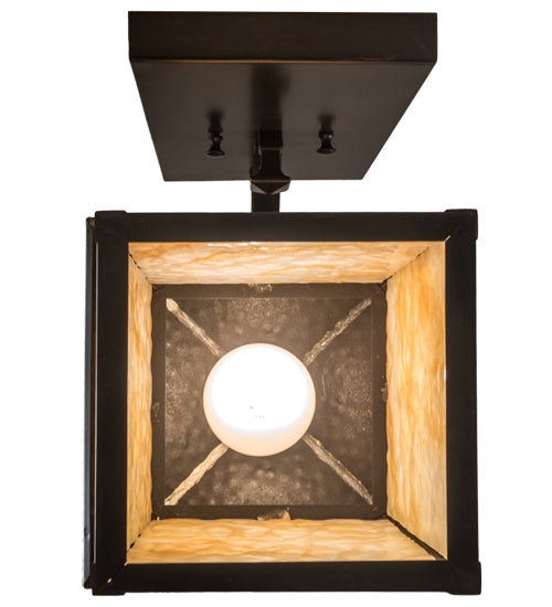Meyda Lighting Seneca 9" Craftsman Brown "T" Mission Straight Arm Wall Sconce With Beige Art Shade Glass