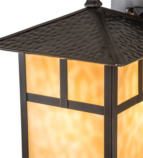 Meyda Lighting Seneca 9" Craftsman Brown "T" Mission Straight Arm Wall Sconce With Beige Art Shade Glass