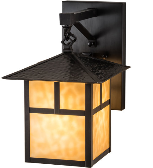 Meyda Lighting Seneca 9" Craftsman Brown "T" Mission Straight Arm Wall Sconce With Beige Art Shade Glass