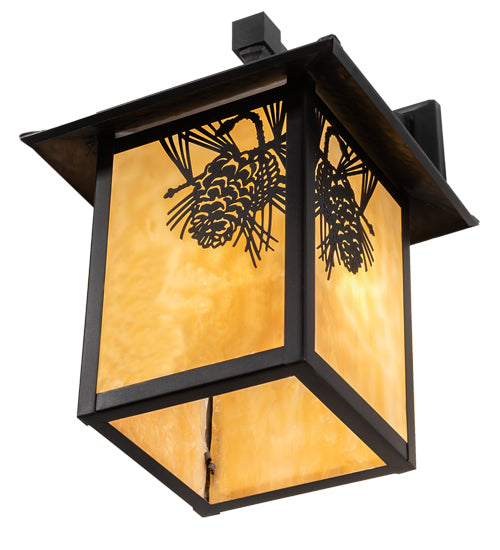 Meyda Lighting Seneca 9" Craftsman Brown Winter Pine Hanging Wall Sconce With Beige Shade Glass