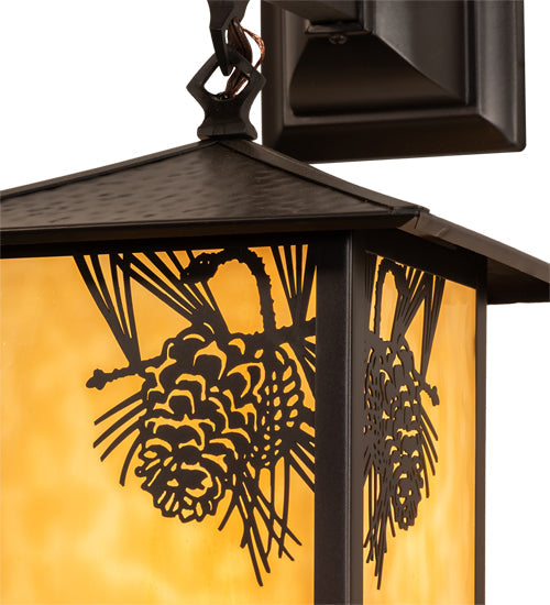 Meyda Lighting Seneca 9" Craftsman Brown Winter Pine Hanging Wall Sconce With Beige Shade Glass