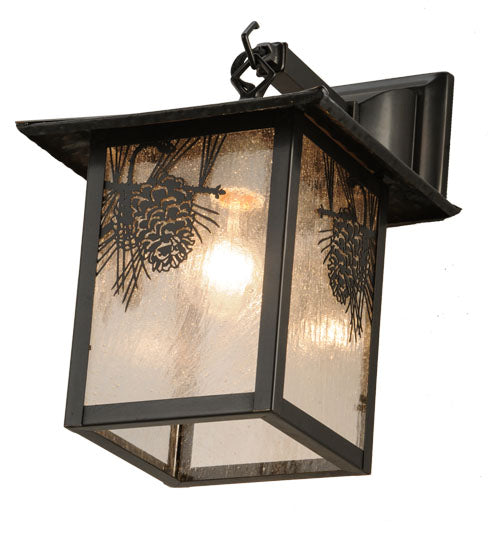 Meyda Lighting Seneca 9" Craftsman Brown Winter Pine Hanging Wall Sconce With Clear Seeded Shade Glass