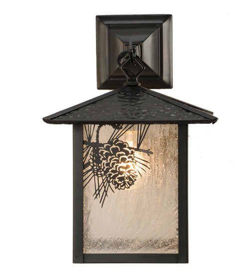 Meyda Lighting Seneca 9" Craftsman Brown Winter Pine Hanging Wall Sconce With Clear Seeded Shade Glass