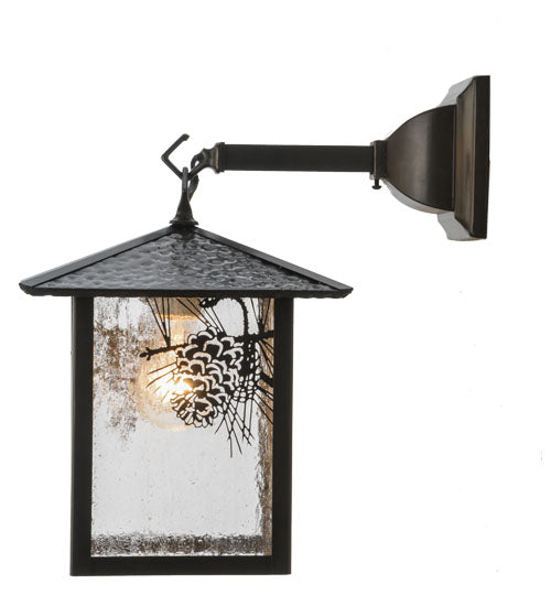 Meyda Lighting Seneca 9" Craftsman Brown Winter Pine Hanging Wall Sconce With Clear Seeded Shade Glass