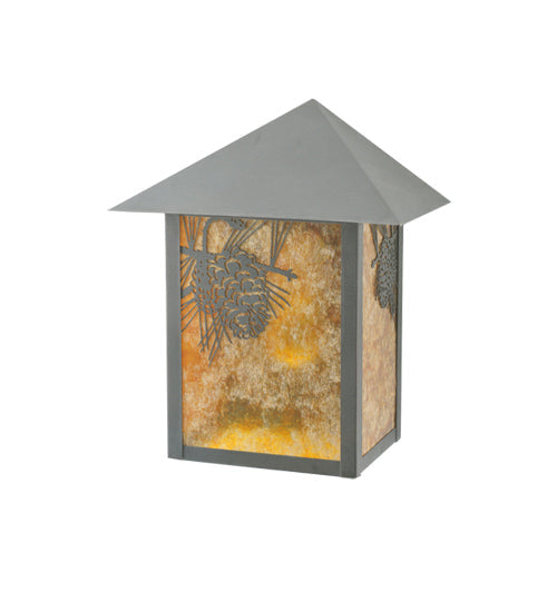 Meyda Lighting Seneca 9" Craftsman Brown Winter Pine Wall Sconce With Amber Mica Shade Glass