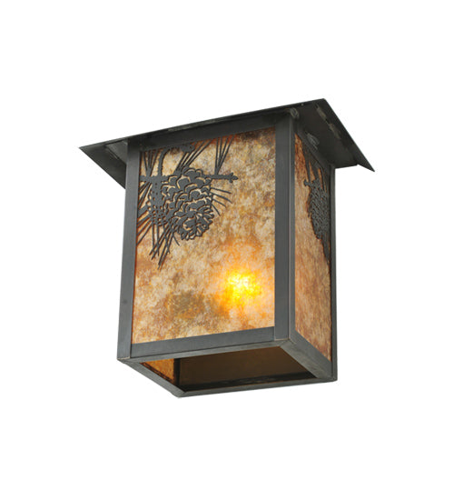 Meyda Lighting Seneca 9" Craftsman Brown Winter Pine Wall Sconce With Amber Mica Shade Glass