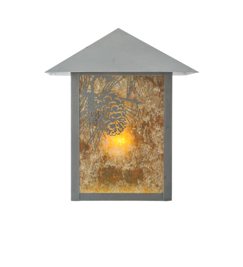 Meyda Lighting Seneca 9" Craftsman Brown Winter Pine Wall Sconce With Amber Mica Shade Glass