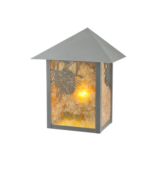 Meyda Lighting Seneca 9" Craftsman Brown Winter Pine Wall Sconce With Amber Mica Shade Glass