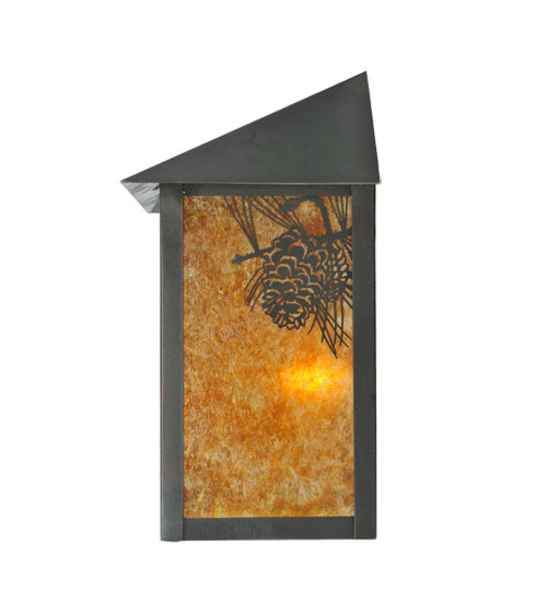 Meyda Lighting Seneca 9" Craftsman Brown Winter Pine Wall Sconce With Amber Mica Shade Glass
