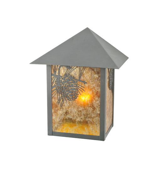 Meyda Lighting Seneca 9" Craftsman Brown Winter Pine Wall Sconce With Amber Mica Shade Glass