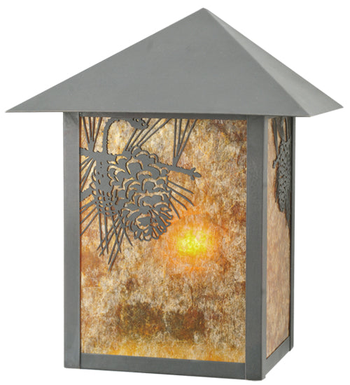 Meyda Lighting Seneca 9" Craftsman Brown Winter Pine Wall Sconce With Amber Mica Shade Glass