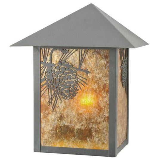 Meyda Lighting Seneca 9" Craftsman Brown Winter Pine Wall Sconce With Amber Mica Shade Glass