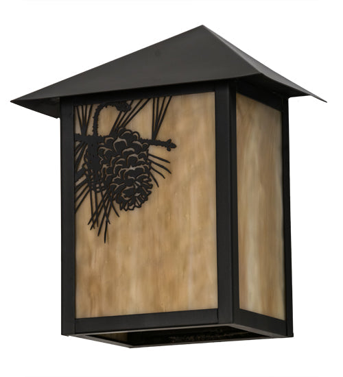 Meyda Lighting Seneca 9" Craftsman Brown Winter Pine Wall Sconce With Beige Art Shade Glass