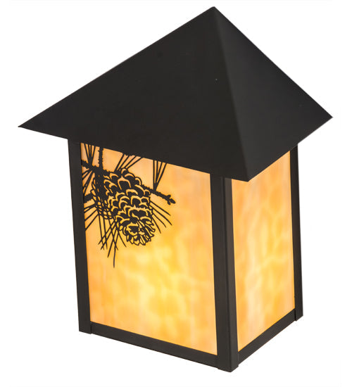 Meyda Lighting Seneca 9" Craftsman Brown Winter Pine Wall Sconce With Beige Art Shade Glass