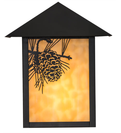 Meyda Lighting Seneca 9" Craftsman Brown Winter Pine Wall Sconce With Beige Art Shade Glass