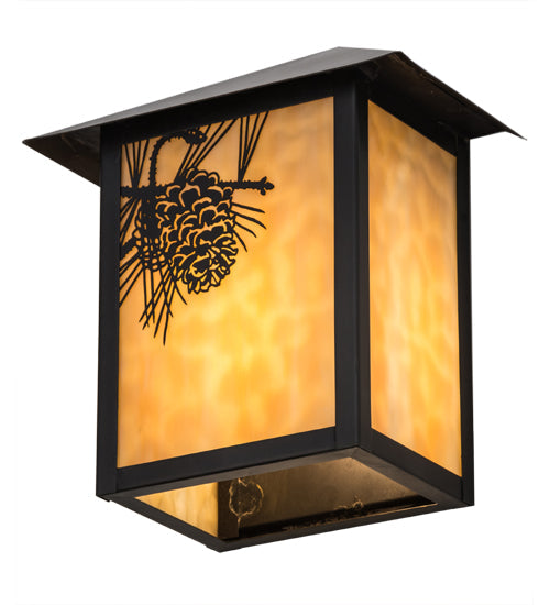Meyda Lighting Seneca 9" Craftsman Brown Winter Pine Wall Sconce With Beige Art Shade Glass