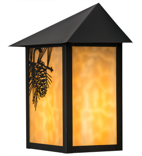 Meyda Lighting Seneca 9" Craftsman Brown Winter Pine Wall Sconce With Beige Art Shade Glass