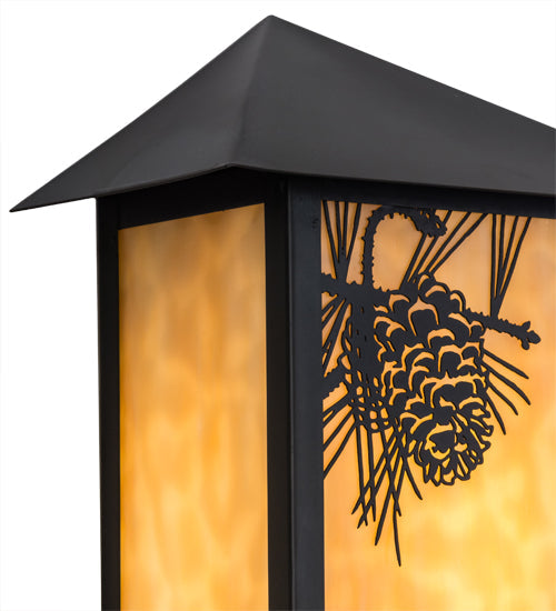Meyda Lighting Seneca 9" Craftsman Brown Winter Pine Wall Sconce With Beige Art Shade Glass