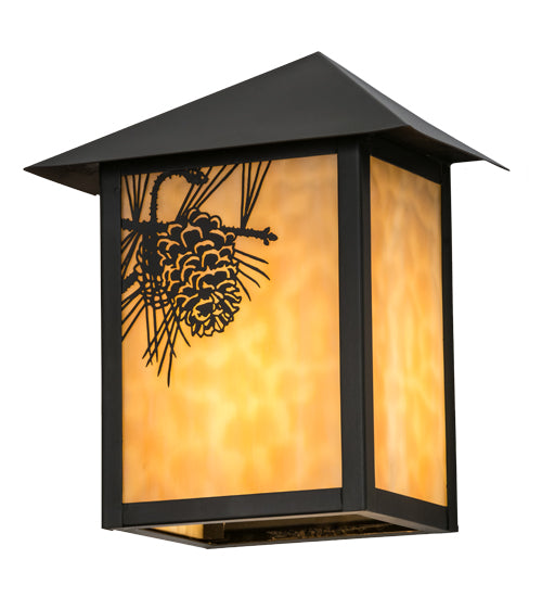 Meyda Lighting Seneca 9" Craftsman Brown Winter Pine Wall Sconce With Beige Art Shade Glass