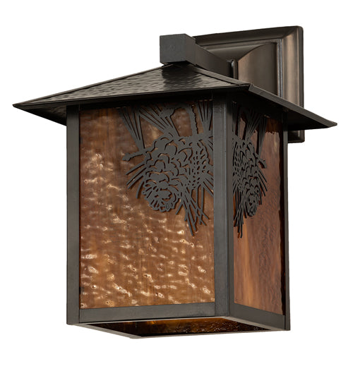 Meyda Lighting Seneca 9" Craftsman Brown Winter Pine Wall Sconce With Honey Art Shade Glass