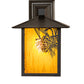 Meyda Lighting Seneca 9" Craftsman Brown Winter Pine Wall Sconce With Honey Art Shade Glass