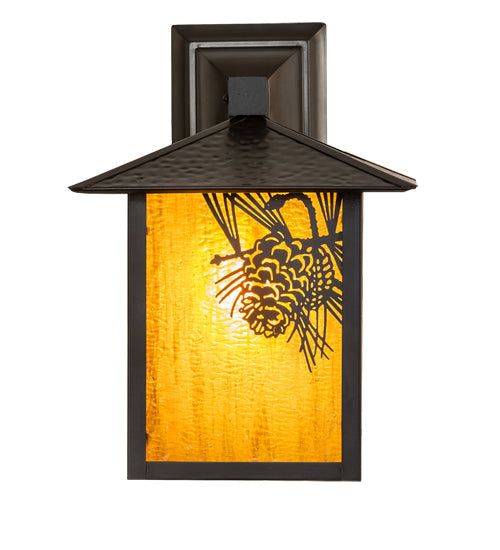 Meyda Lighting Seneca 9" Craftsman Brown Winter Pine Wall Sconce With Honey Art Shade Glass