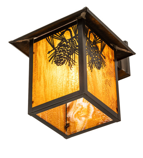 Meyda Lighting Seneca 9" Craftsman Brown Winter Pine Wall Sconce With Honey Art Shade Glass