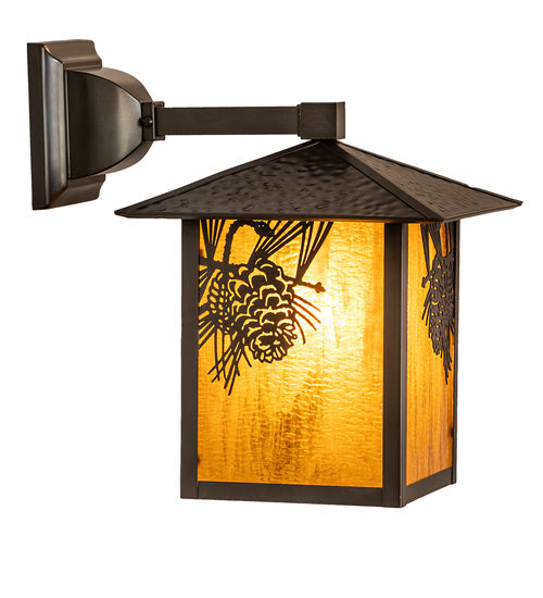 Meyda Lighting Seneca 9" Craftsman Brown Winter Pine Wall Sconce With Honey Art Shade Glass