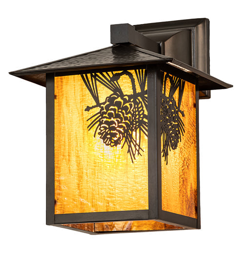 Meyda Lighting Seneca 9" Craftsman Brown Winter Pine Wall Sconce With Honey Art Shade Glass