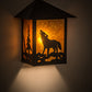 Meyda Lighting Seneca 9" Craftsman Brown Wolf on the Loose Wall Sconce With Amber Mica Shade Glass