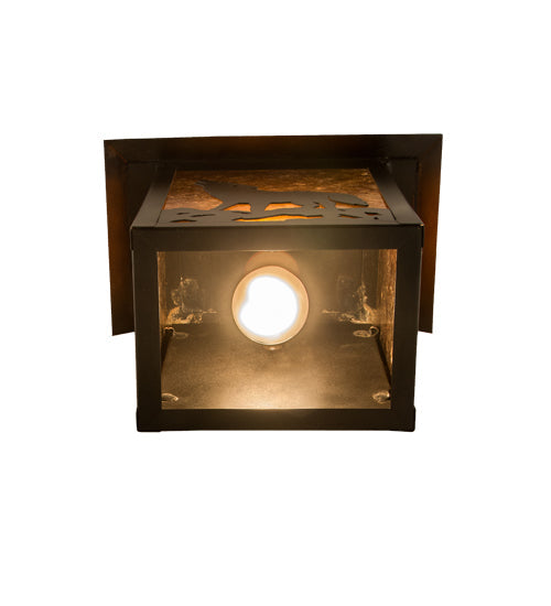Meyda Lighting Seneca 9" Craftsman Brown Wolf on the Loose Wall Sconce With Amber Mica Shade Glass