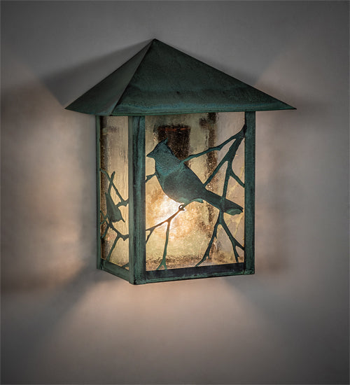 Meyda Lighting Seneca 9" Craftsman Verdigris Song Bird Wall Sconce With Clear Seeded Shade Glass