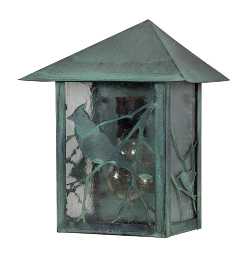 Meyda Lighting Seneca 9" Craftsman Verdigris Song Bird Wall Sconce With Clear Seeded Shade Glass