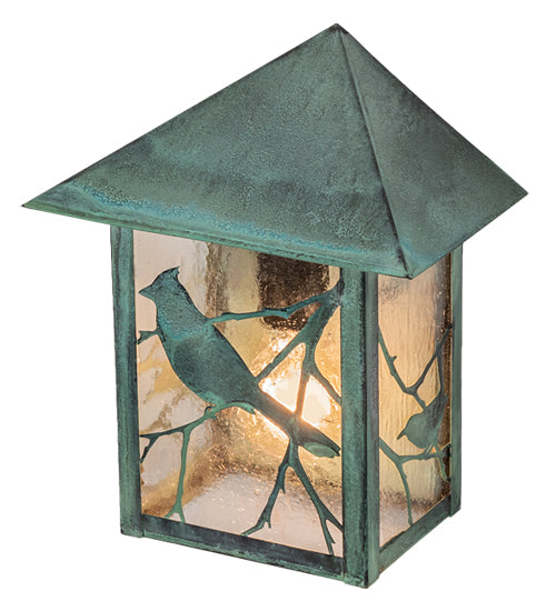 Meyda Lighting Seneca 9" Craftsman Verdigris Song Bird Wall Sconce With Clear Seeded Shade Glass