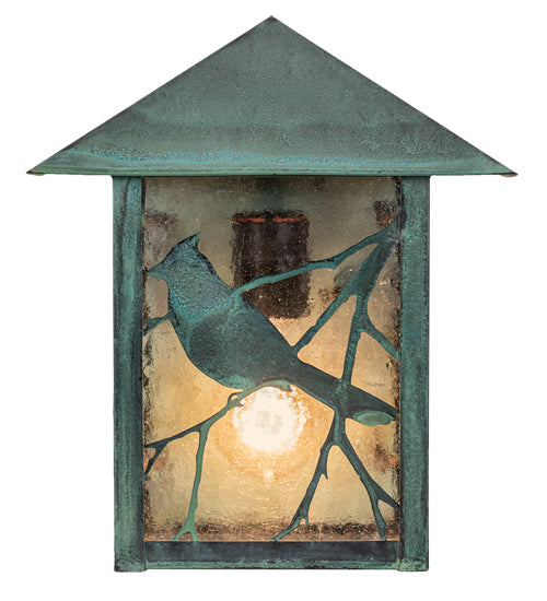 Meyda Lighting Seneca 9" Craftsman Verdigris Song Bird Wall Sconce With Clear Seeded Shade Glass