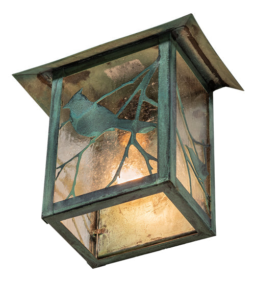 Meyda Lighting Seneca 9" Craftsman Verdigris Song Bird Wall Sconce With Clear Seeded Shade Glass