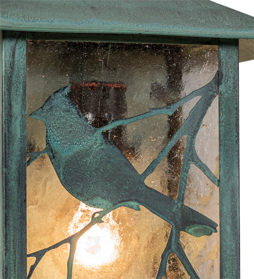 Meyda Lighting Seneca 9" Craftsman Verdigris Song Bird Wall Sconce With Clear Seeded Shade Glass