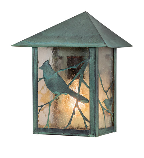 Meyda Lighting Seneca 9" Craftsman Verdigris Song Bird Wall Sconce With Clear Seeded Shade Glass