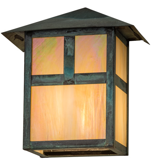 Meyda Lighting Seneca 9" Craftsman Verdigris "T" Mission Wall Sconce With Beige Iridescent Shade Glass