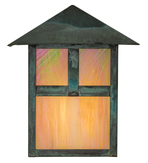 Meyda Lighting Seneca 9" Craftsman Verdigris "T" Mission Wall Sconce With Beige Iridescent Shade Glass