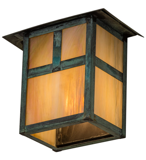 Meyda Lighting Seneca 9" Craftsman Verdigris "T" Mission Wall Sconce With Beige Iridescent Shade Glass