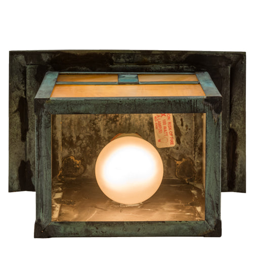 Meyda Lighting Seneca 9" Craftsman Verdigris "T" Mission Wall Sconce With Beige Iridescent Shade Glass